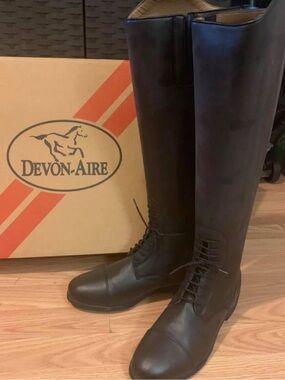 8 Wide Calf Devon-Aire Women's Tall Lace Front Riding Boots - Black